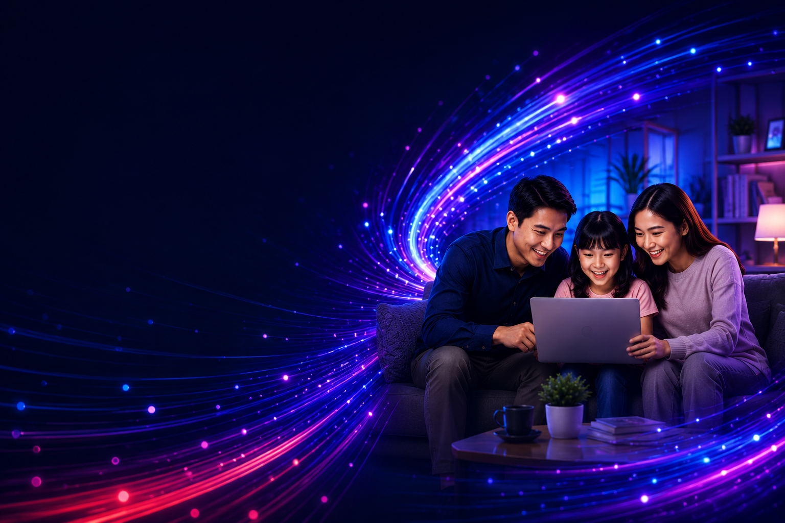Keluarga menikmati koneksi internet Hanaplay di rumah